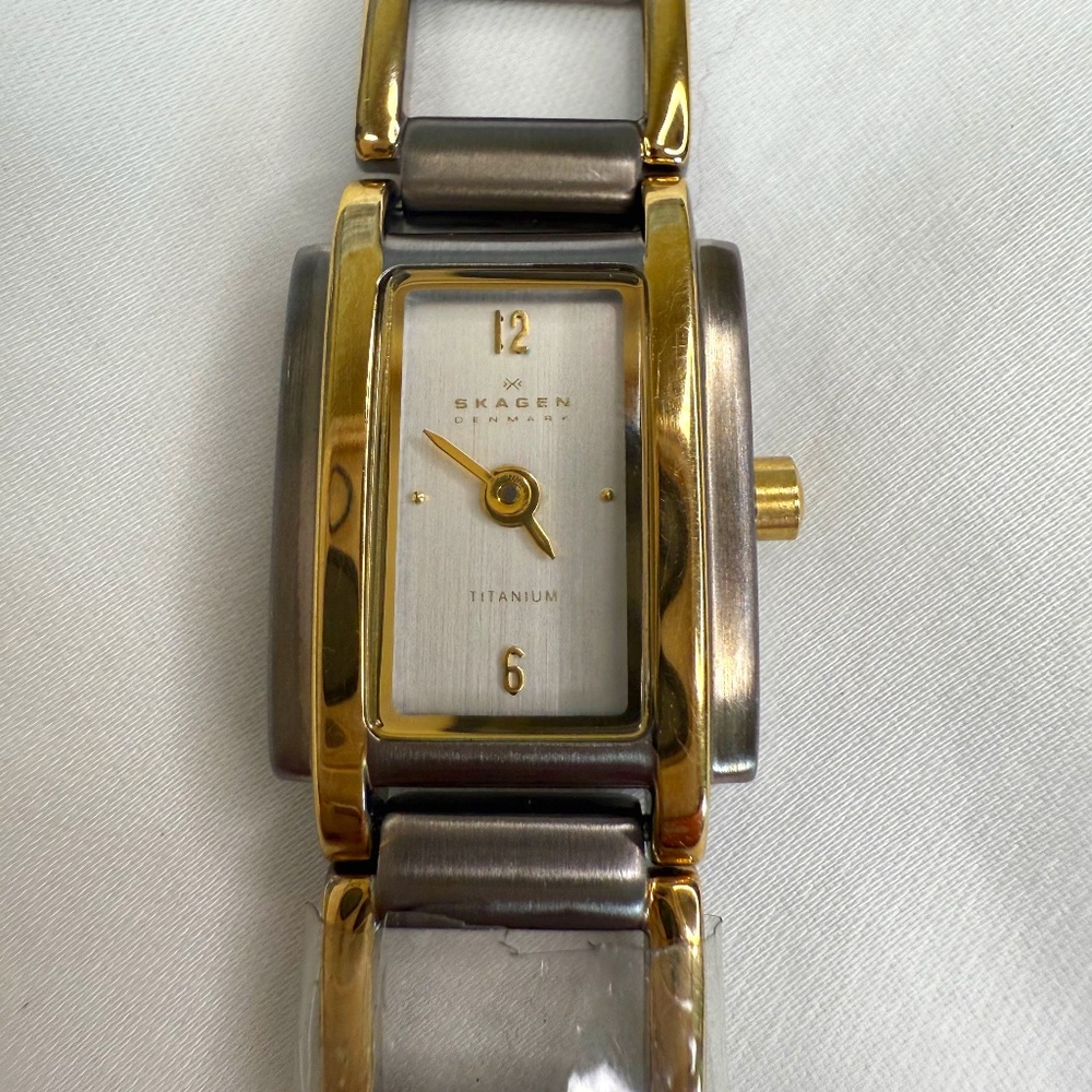 Skagen Ladies Watch Rectangle Face Gold and Silver Runs New Battery